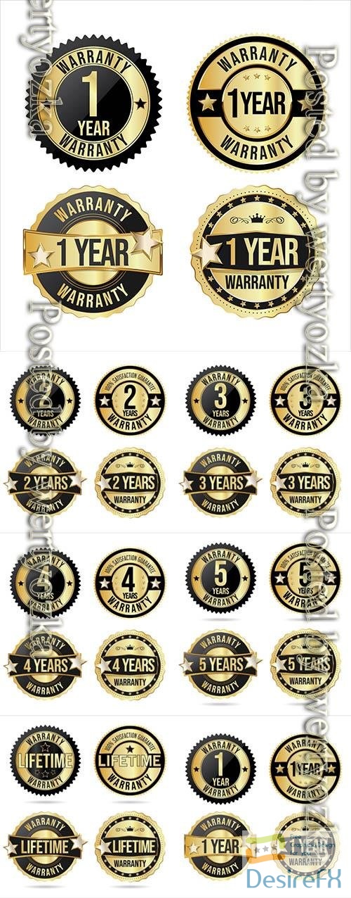 Vector collection of customer satisfaction warranty guaranteed golden badge