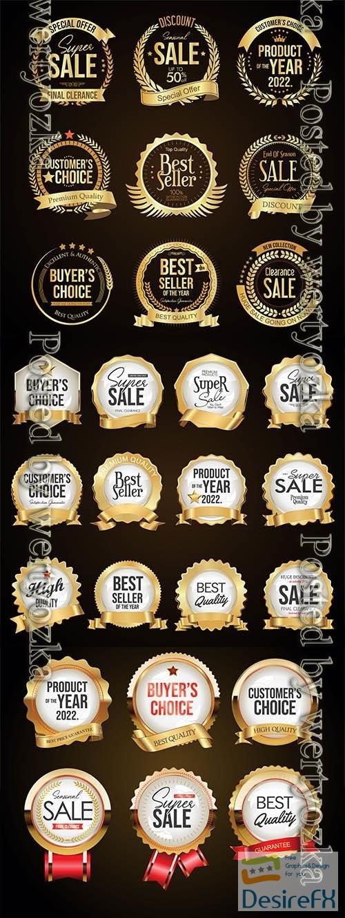 Vector collection of gold and white super sale badges and labels