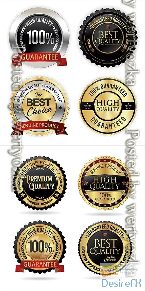 Vector collection of gold badges and ribbons illustration