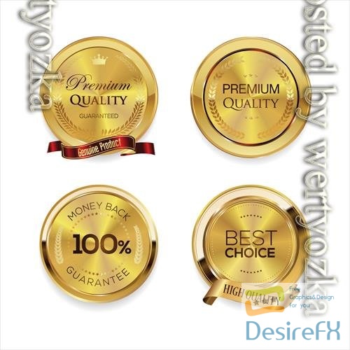 Vector collection of golden badges and labels retro premium quality