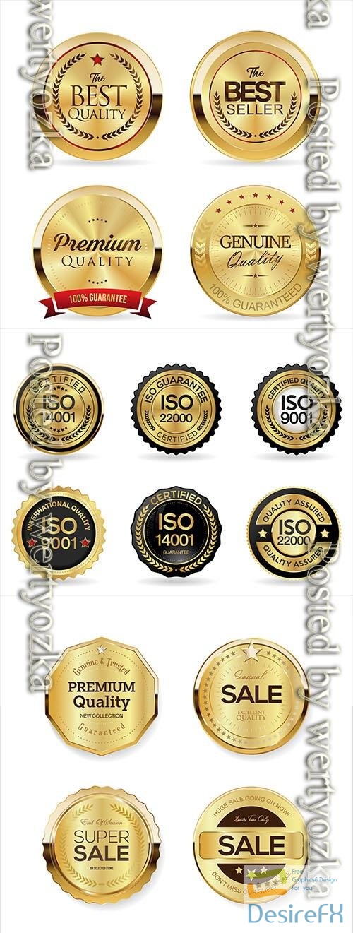 Vector collection of premium quality golden badges vol 2