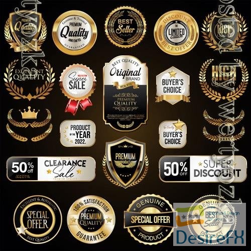 Vector collection of super sale golden badges and labels