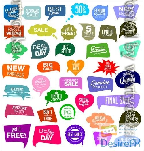 Vector colorful sale stickers illustration collection