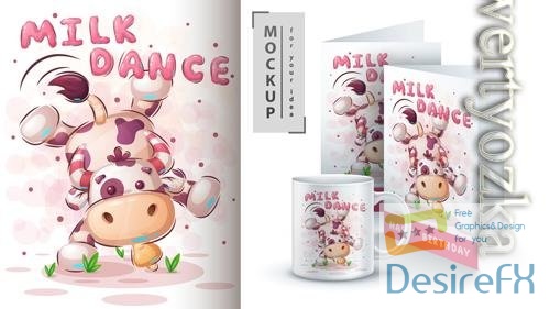 Vector cow dance illustration and merchandising