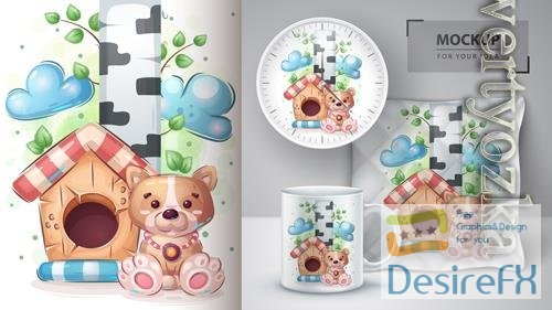 Vector cute house dog poster and merchandising