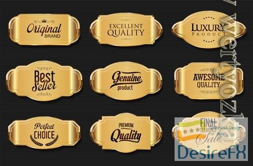 Vector decorative vintage gold and white frame and retro badge old ornate labels collection