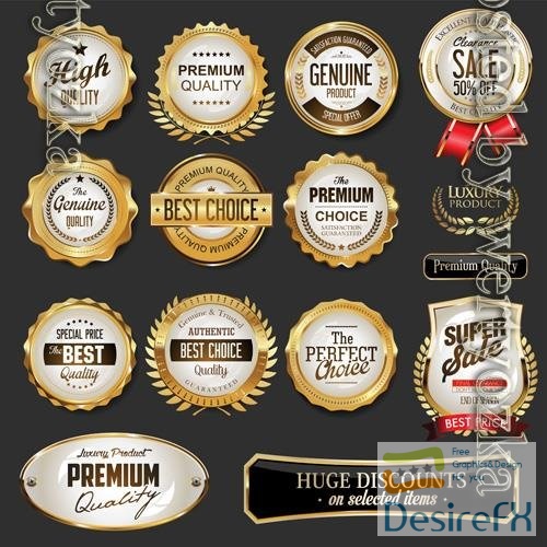 Vector golden badges and labels illustration super sale collection