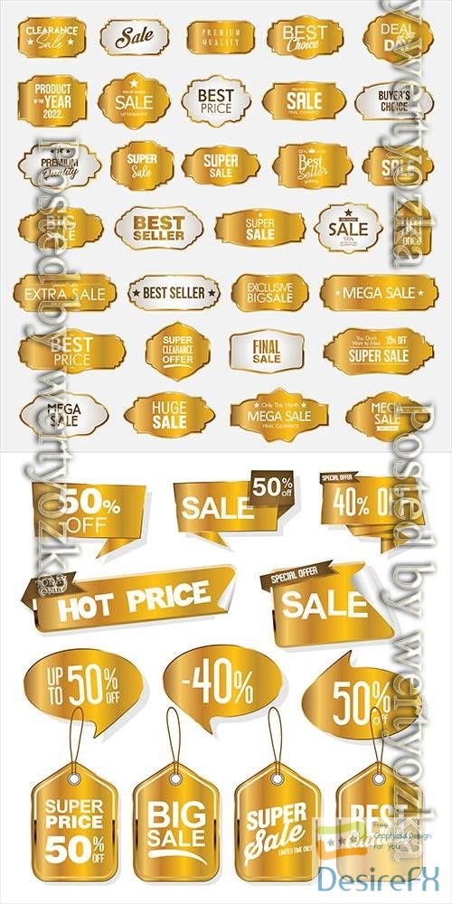 Vector golden premium retro promo seals stickers