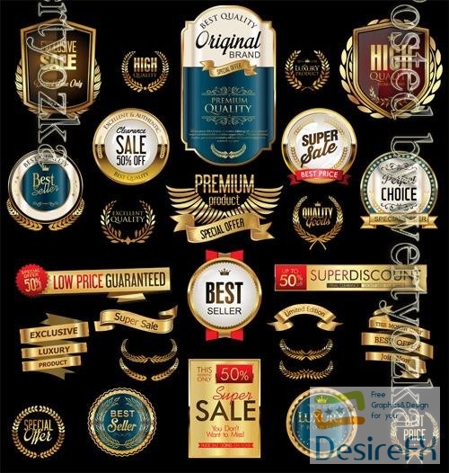 Vector golden sale labels retro vintage design
