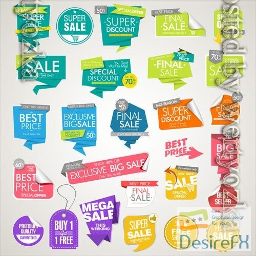 Vector modern sale banners and labels colorful collection