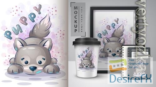 Vector puppy dog poster and merchandising hand draw