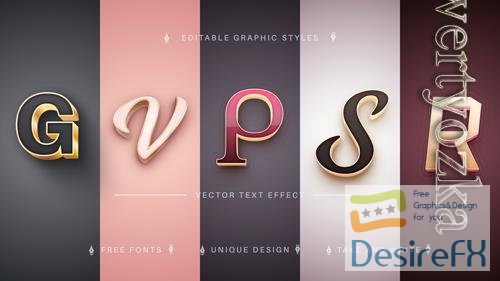 Vector set 5 gold editable text effects font styles