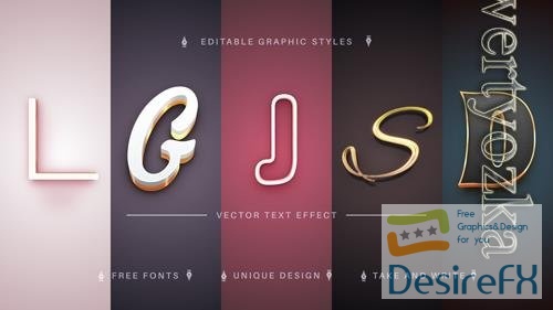 Vector set 5 golden editable text effects font styles