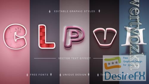 Vector set 5 love editable text effects font styles