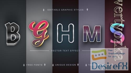 Vector set 5 metal editable text effects font styles