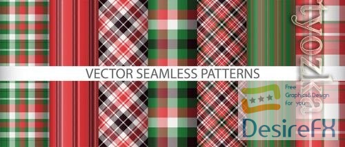 Vector set fabric pattern check texture background plaid tartan seamless textile vector