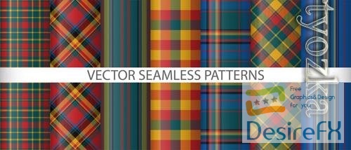 Vector set pattern texture background tartan textile vector seamless fabric check plaid