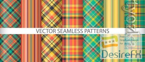 Vector set plaid pattern seamless background texture vector tartan fabric textile check