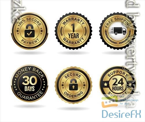 Vector shopping badge of free shipping warranty money back and satisfaction