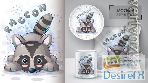 Vector teddy raccoon illustration and merchandising