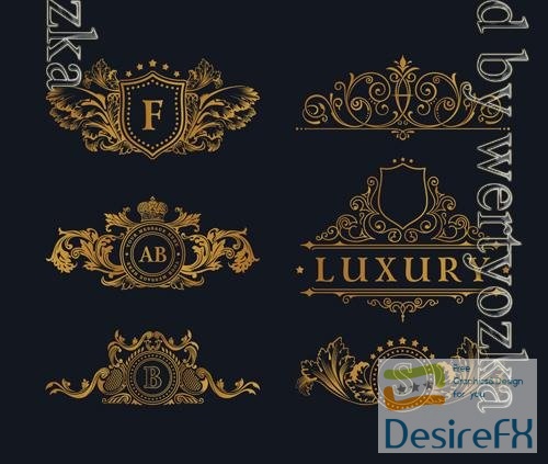 Vector vintage gold logos and luxury emblems