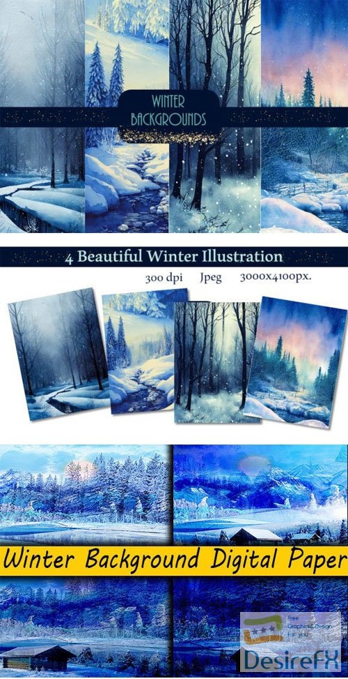 Whimsical Watercolor Winter Backgrounds Collection
