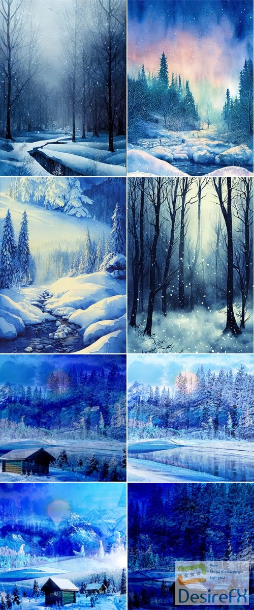 Whimsical Watercolor Winter Backgrounds Collection