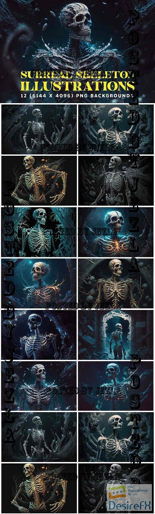 12 Surreal Skeleton Illustrations 6K - 12785979