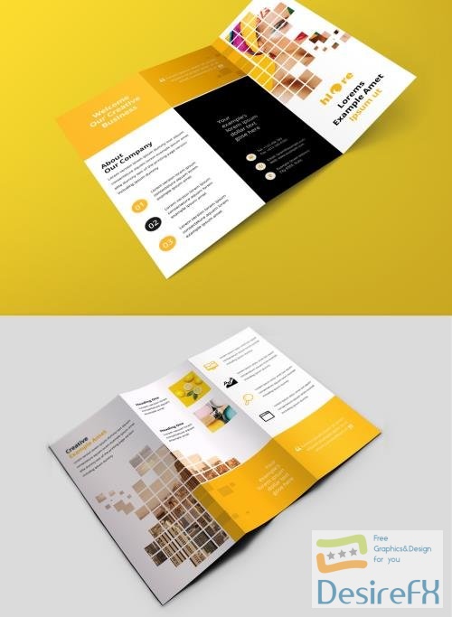 Adobestock - Business Trifold Brochure with Yellow Rectangular Boxes 383095440