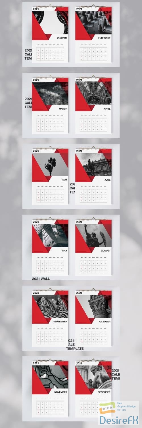 Adobestock - Red Business 2021 Wall Calendar Layout 403837127