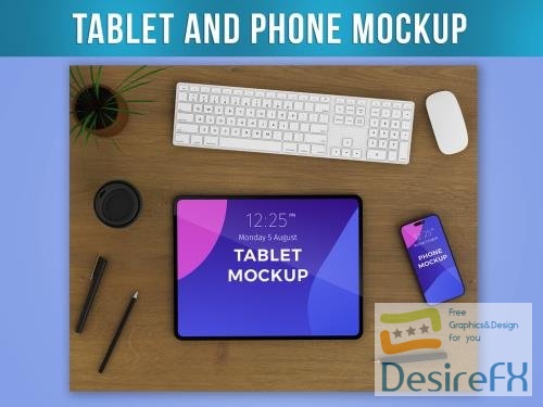 Adobestock - Tablet and Phone Mockup Top View 547367490