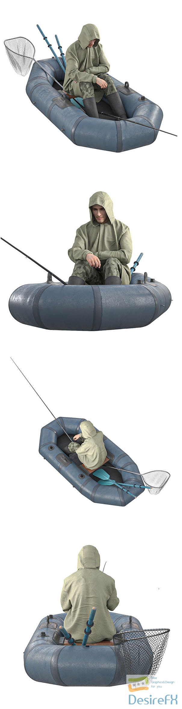 Fisherman In A Boat 3D Model