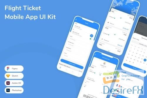 Flight Ticket Mobile App UI Kit RP423R7
