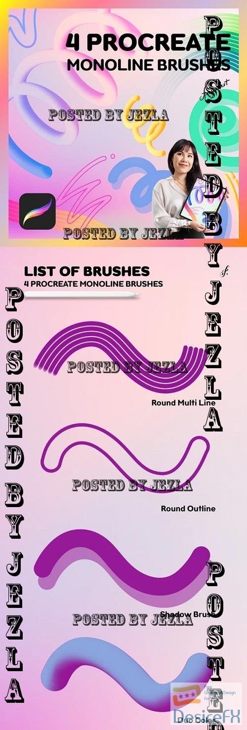 Monoline Procreate Brush | 4 Procreate Monoline Brushes - 42972638