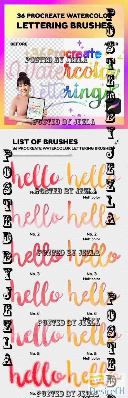 Procreate Lettering Brushes | 36 Watercolor Lettering Brushes - 42972171