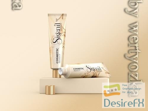 PSD glossy cosmetic cream tube branding mockup