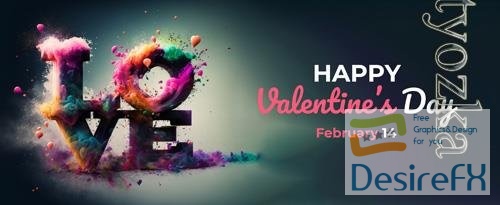 PSD happy valentines day banner, holiday romantic background mockup with decorative love hearts and gift