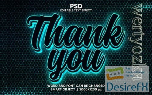 PSD thank you blue 3d editable photoshop text effect style with modern background