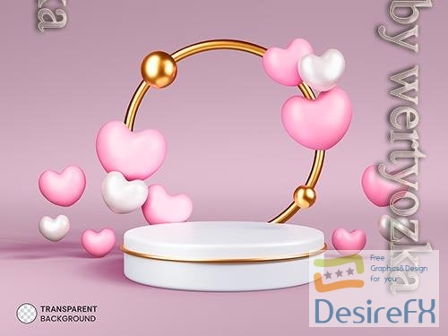PSD valentine's day stage podium with heart product display showcase 3d render vol 2