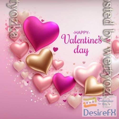PSD valentine's day with heart 3d background social media template design