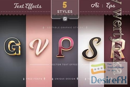 Set 5 Gold Editable Text Effects, Font Styles