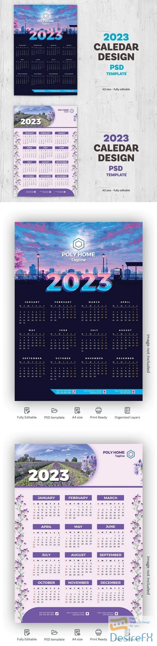 Two Wall Calendar 2023 PSD Templates