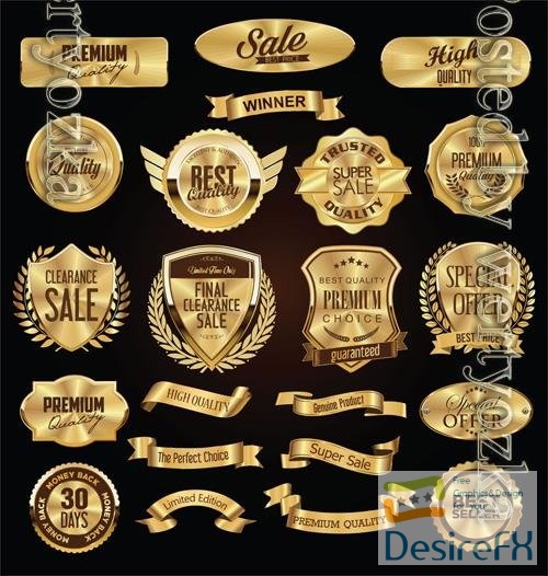 Vector collection of golden badges labels and tags