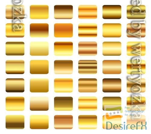 Vector golden gradients set shiny polished metal collection
