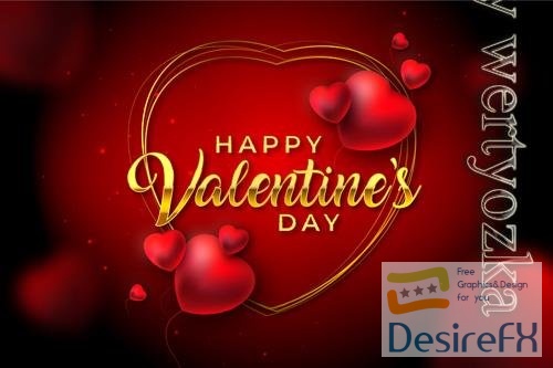 Vector happy valentines day golden text with red hearts