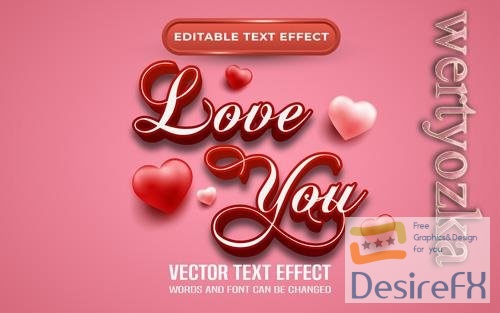 Vector love you editable text effect valentines themed