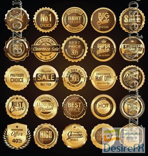 Vector retro vintage golden badges and labels
