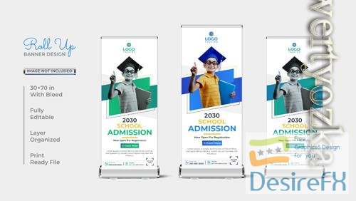 Vector roll up back to kid's school admission rollup banner design