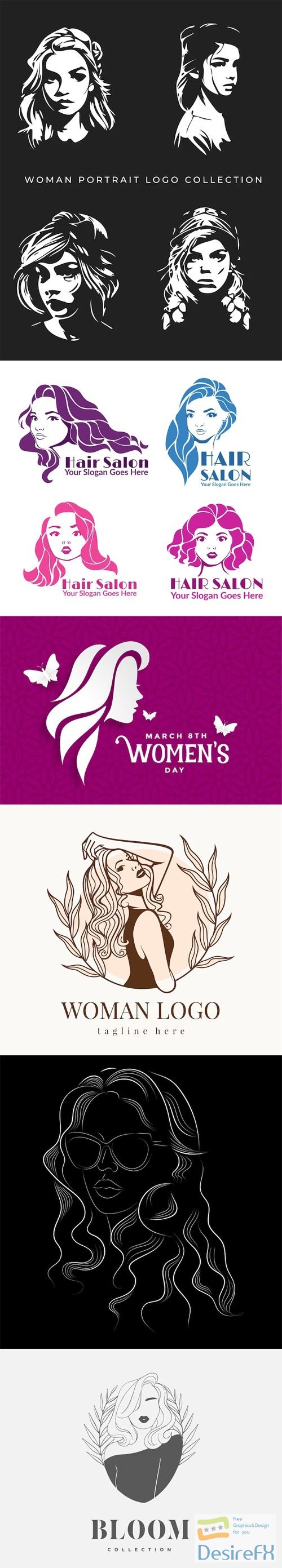 Woman Portrait Logos - Vector Design Templates Collection