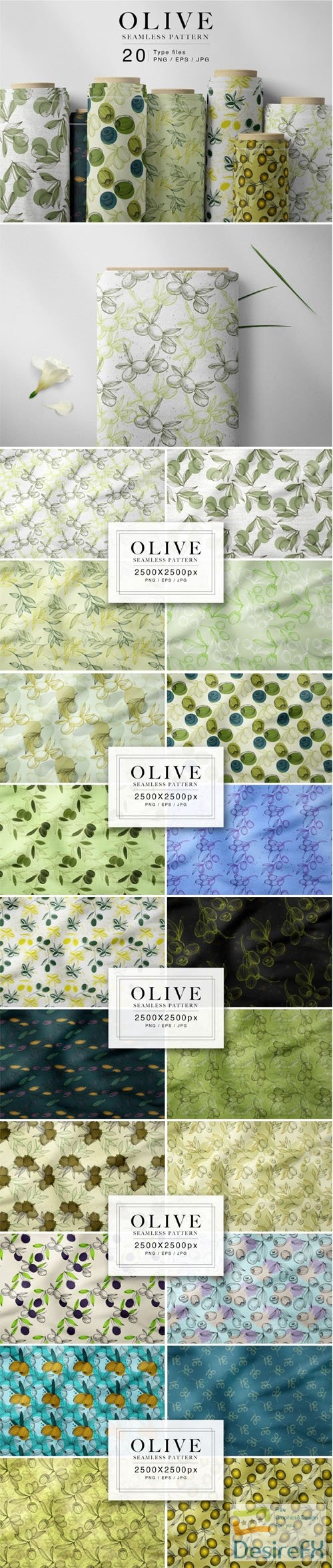 20 Olive Seamless Patterns Vector Templates